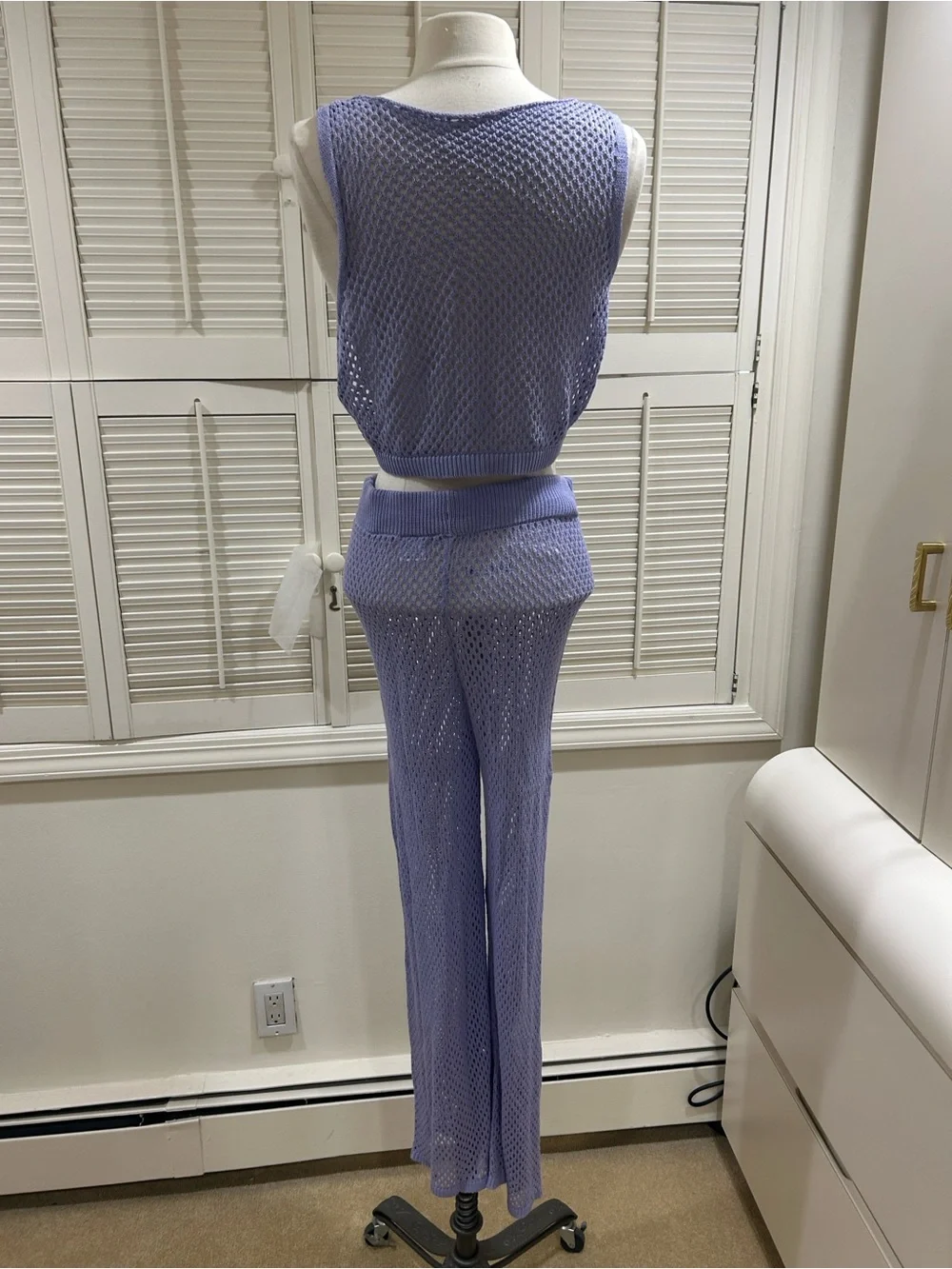 New Lavender Crochet Knit Tank & Wide-Leg Pants Set